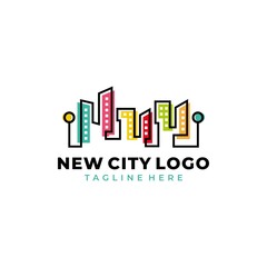 Colorful real estate buildings contour logo template