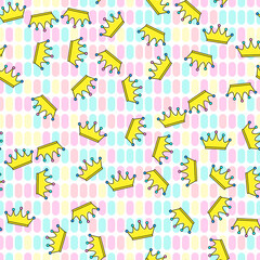 Crown seamless pattern on white background. Paper print design. Abstract retro vector illustration. Trendy textile, fabric, wrapping. Modern space decoration.