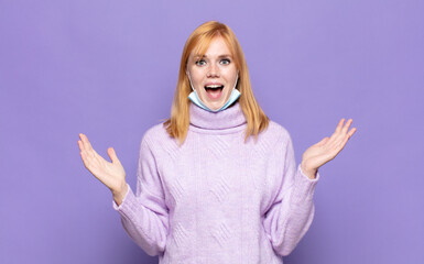 pretty woman  feeling happy, excited, surprised or shocked, smiling and astonished at something...