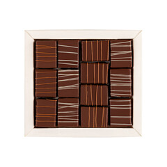 Chocolate candies set in white box isolated on white