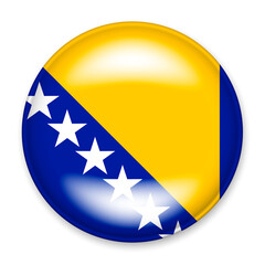 Flag of Bosnia Herzegovina in the form of a round button with a light glare and a shadow.