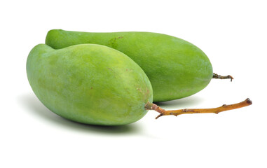 green mangos on a white background 