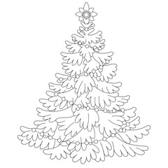 christmas tree with garland black and white illustration for coloring