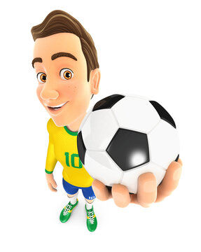 3d soccer player yellow jersey holding ball