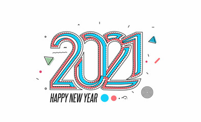 Naklejka na ściany i meble Happy New Year 2021 Text Typography Design Patter, Vector illustration.