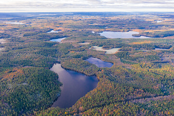 Fototapeta na wymiar Finland landscape from the air with drone, lakes and pine forest