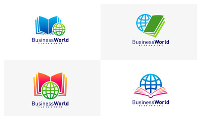 Set of World Book logo design vector, Colorful World logo design template, Icon symbol
