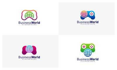 Set of World Game logo design vector, Colorful World logo design template, Icon symbol