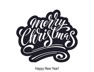 Merry Christmas and Happy New Year Vintage background with typography. Drawn by hands. Vector image.