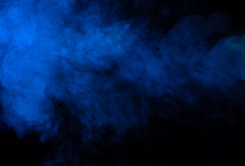 Fototapeta na wymiar Blue smoke texture on black background