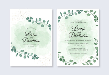 Minimalistic splash and watercolor leaves for a wedding invitation template