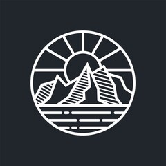 mountain logo design template with line art style vector