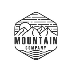 mountain logo design template with line art style vector