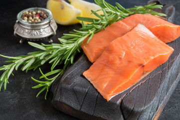 Salmon steak raw fish prepared for cooking.