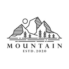 mountain logo design template with line art style vector