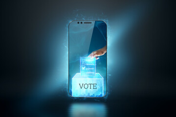 Online voting, Smartphone as a box for Internet voting and e-ballot in the form of a hologram with...