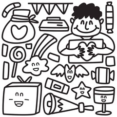 kawaii doodle cartoon designs  for coloring, backgrounds, stickers, logos, icons and more