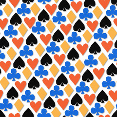 Seamless pattern in applique style with playing card suits