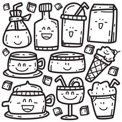 kawaii doodle drink cartoon designs  for coloring, backgrounds, stickers, logos, icons and more