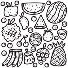 kawaii doodle fruit cartoon designs  for coloring, backgrounds, stickers, logos, icons and more