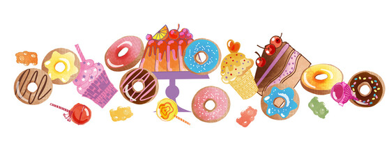 Sweet life. Watercolor vector illustration of sweets
