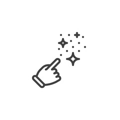 Magical hand with stars line icon. linear style sign for mobile concept and web design. Magic hand trick outline vector icon. Symbol, logo illustration. Vector graphics