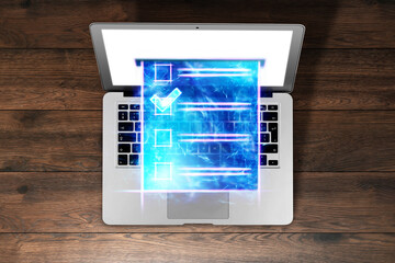 Online voting, hologram ballot and Internet voting box in laptop. Mixed environment, e-voting...