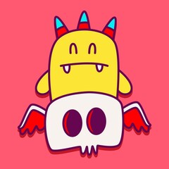kawaii doodle monster sticker design illustration