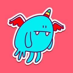 kawaii doodle monster sticker design illustration