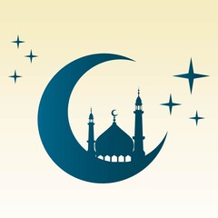Islamic crescent moon vector illustration on colorful background. including mosques, minarets, stars and more. great for cards, websites, banners, prints, celebrations, and more.