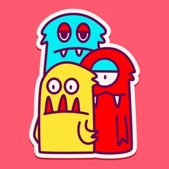kawaii doodle monster sticker design illustration