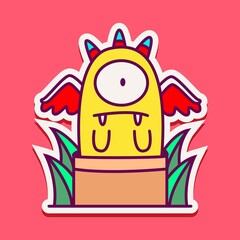 kawaii doodle monster sticker design illustration