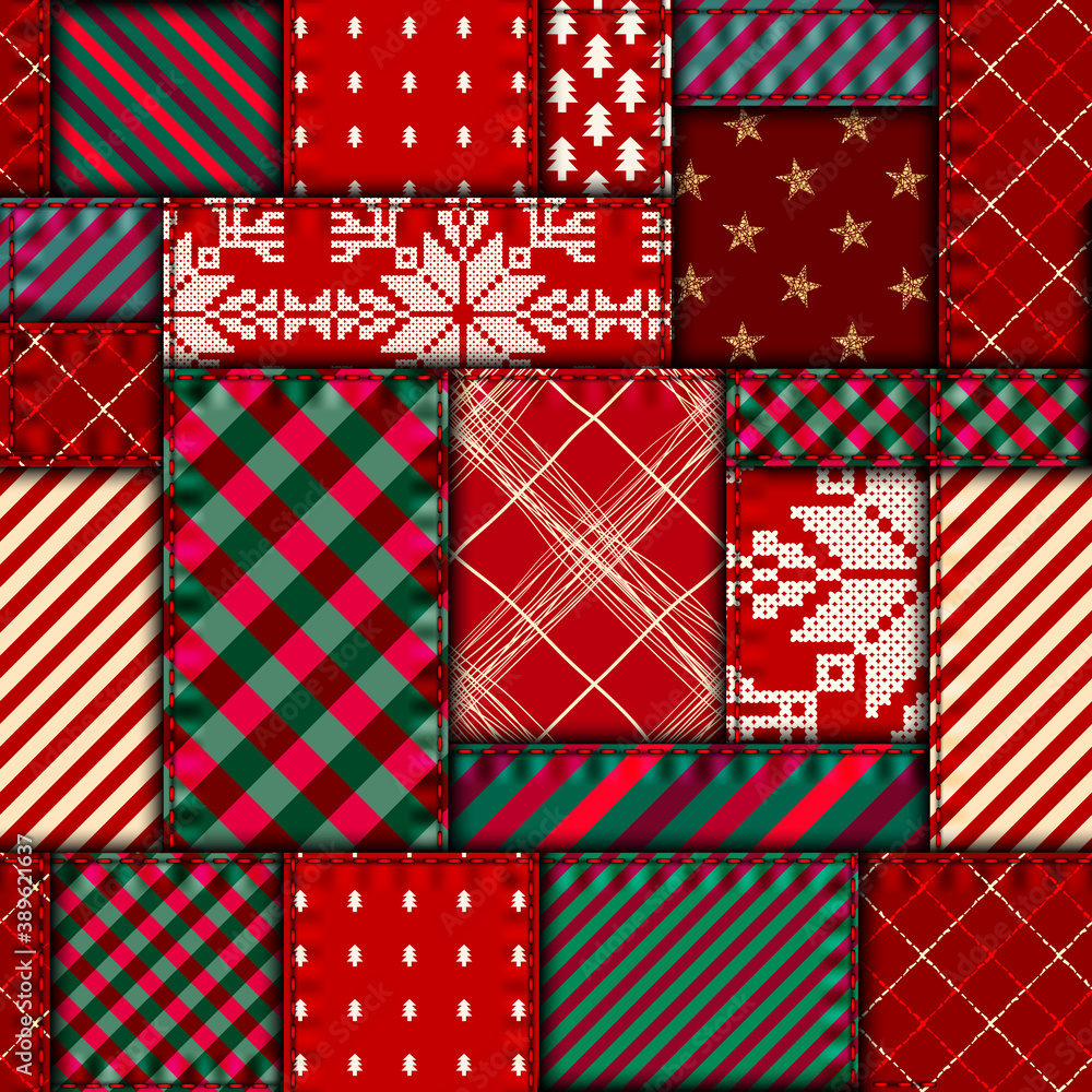 Poster seamless background pattern. christmas patchwork pattern. vector image