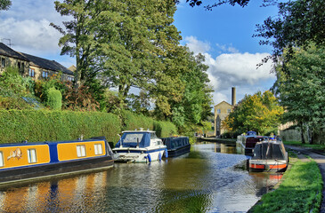 A scenic view of the Leeds and Liverpool canal, Skipton, North Yorkshire