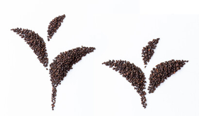 granulated black tea leaves isolated white background