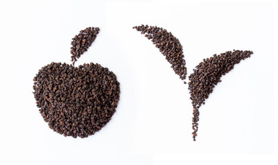granulated black tea isolated white background