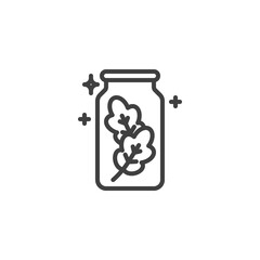 Magic plant jar line icon. linear style sign for mobile concept and web design. Witch potion jar with leaves outline vector icon. Symbol, logo illustration. Vector graphics