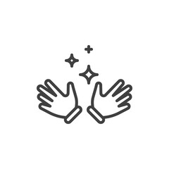 Magic hands trick line icon. linear style sign for mobile concept and web design. Magical hand with stars outline vector icon. Symbol, logo illustration. Vector graphics