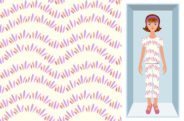 Vector Pattern. A doll in a box is an example of using a pattern on a pajamas. Seamless pattern for textile, small zigzag strokes elegant for fabric design on light background