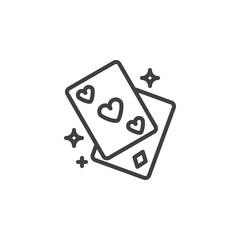 Magic trick cards line icon. linear style sign for mobile concept and web design. Magical Playing Cards outline vector icon. Symbol, logo illustration. Vector graphics