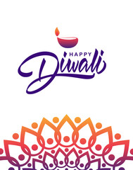 Colorful Indian greeting poster background with Handwritten lettering of Happy Diwali.