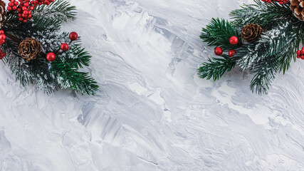 Naklejka na ściany i meble Christmas and New Year concept, background with fir branches