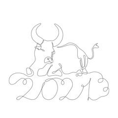 Continuous drawing of a bull symbol of 2021. Postcard in one line. holiday element for losses, calendars. vector illustration