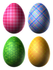 Set of four easter eggs in different colors, isolated on white background. 3D illustration.