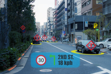 iot smart automotive Driverless car with artificial intelligence combine with deep learning technology. self driving car can situational awareness around the car, letting it navigate itself 360 degree