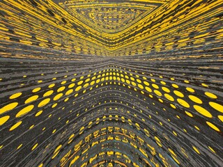 futuristic yellow and shades of grey spotted pattern and design