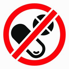 Pill prohibition icon. No medication. Prohibition of the transportation of medicines. Do not consume vitamins. Vector icon.