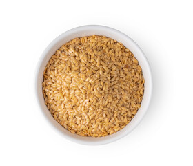 flax seeds in white bowl on white background