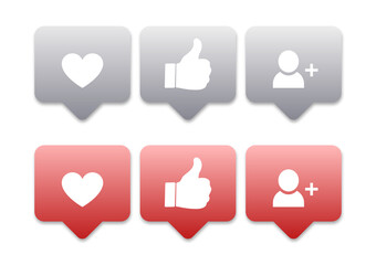 Subscribe, thumbs up and heart icon on a white background. Social media icon.
