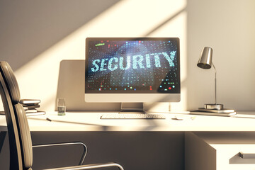 Cyber security creative concept on modern laptop monitor. 3D Rendering